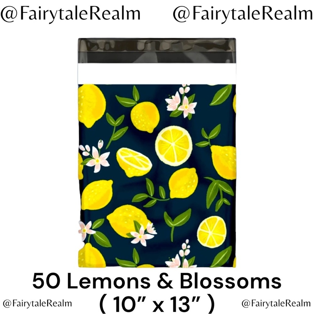 10”x13” Lemons & Blossoms ( 50 ) Poly Mailers, Shipping Envelopes, Gift Bags